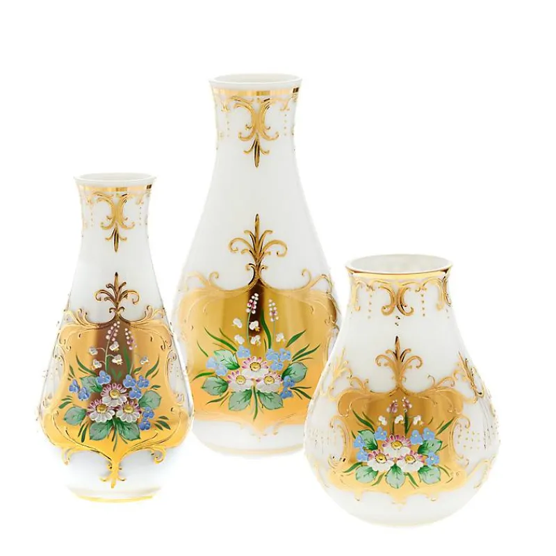 Vasen^Art Glass Vase White Queen 25 cm, Weiß/Gold, aus Glas