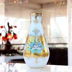 Vasen^Art Glass Vase White Queen 25 cm, Weiß/Gold, aus Glas