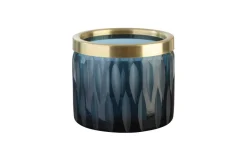 Kerzenhalter^Gift Company Votivkerzenhalter Glas mit Schliff Goldrand 7,5cm