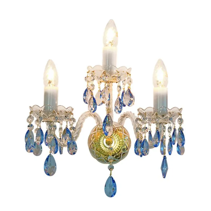 Leuchter & Lampen^Beleuchtung Wandleuchter Elisa blue Erleuchtung, Gold/Transparent/Blau, aus Glas