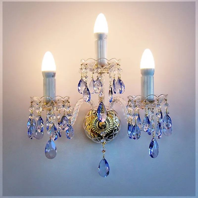 Leuchter & Lampen^Beleuchtung Wandleuchter Elisa blue Erleuchtung, Gold/Transparent/Blau, aus Glas