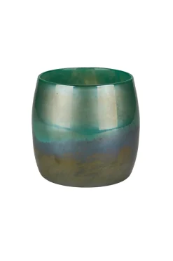 Vasen|Kerzenhalter^Gift Company Windlicht Glas Übertopf Blumenvase Perlmutt grau/grün 17cm