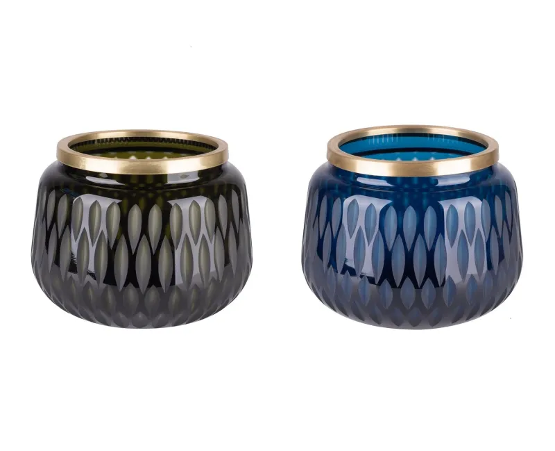 Orchideentopf & Stäbe|Kerzenhalter^Gift Company Windlicht Glastopf mit Schliff Goldrand Olive 13,5cm