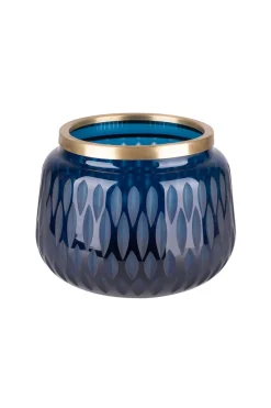 Orchideentopf & Stäbe|Kerzenhalter^Gift Company Windlicht Glastopf mit Schliff Goldrand Olive 13,5cm