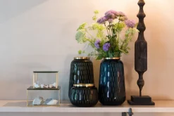 Orchideentopf & Stäbe|Kerzenhalter^Gift Company Windlicht Glastopf mit Schliff Goldrand Olive 13,5cm