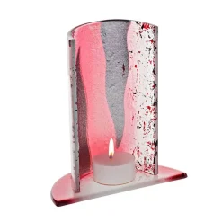 Valentienstag|Kerzenhalter^Art Glass Windlicht Kerzenhalter Tischdeko Terrasse Fusing Glas 15cm weiß rot Handmade