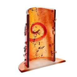 Kerzenhalter^Art Glass Windlicht Teelicht Kerzenhalter Tischdeko Terrasse Fusing Glas 15cm rot Handmade