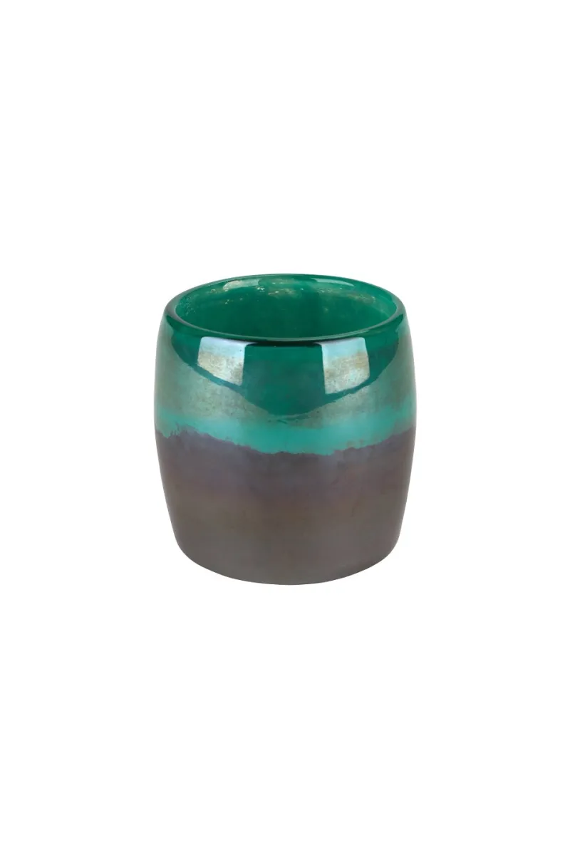 Kerzenhalter^Gift Company Windlicht Votivhalter Glas Übertopf Perlmutt grau/grün 9,5cm